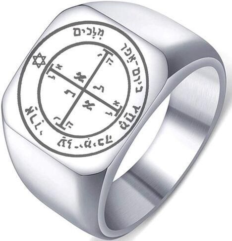 Detailed Engraved Fourth Pentacle of Mars for Victory Mens Womens Stainless Steel Polished Talisman Ring in Kuwait