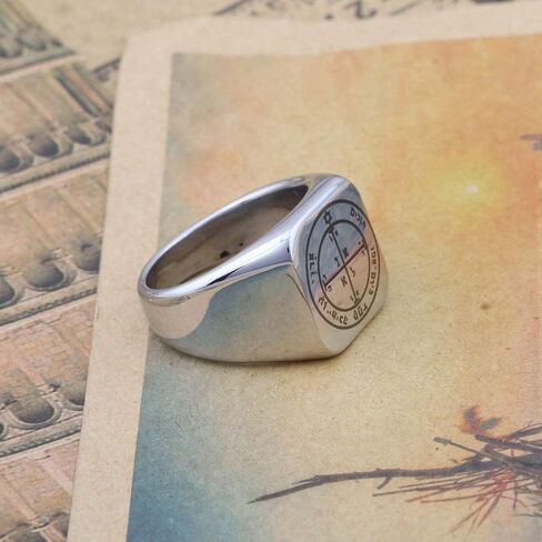 Detailed Engraved Fourth Pentacle of Mars for Victory Mens Womens Stainless Steel Polished Talisman Ring in Kuwait