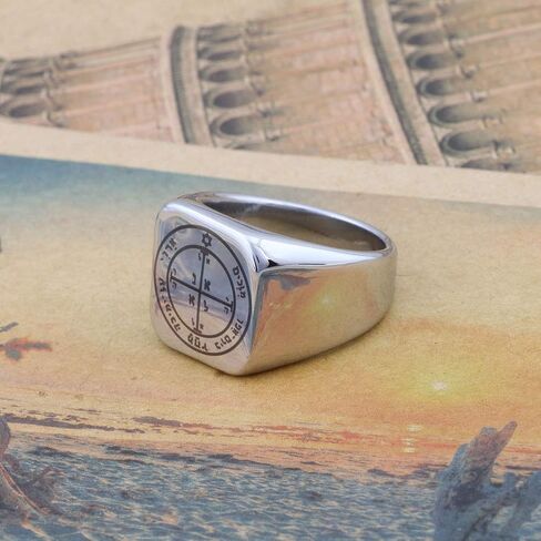 Detailed Engraved Fourth Pentacle of Mars for Victory Mens Womens Stainless Steel Polished Talisman Ring in Kuwait