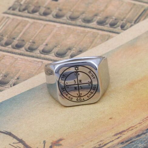 Detailed Engraved Fourth Pentacle of Mars for Victory Mens Womens Stainless Steel Polished Talisman Ring in Kuwait