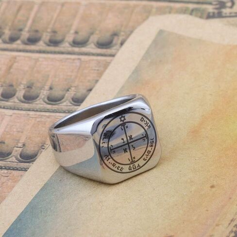 Detailed Engraved Fourth Pentacle of Mars for Victory Mens Womens Stainless Steel Polished Talisman Ring in Kuwait