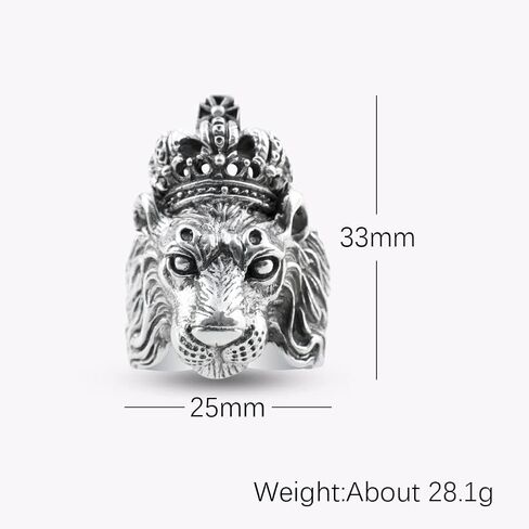 JadeAngel Lion Ring، خاتم راكبي الدراجات النارية من الفضة الإسترليني عيار 925 بتصميم تاج رأس الأسد للرجال (مقاس الخاتم من 7 إلى 12) in Kuwait