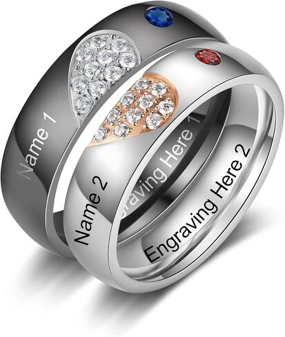 Personalized Couples Rings Set for Him and Her Promise Rings for Couples Free Engraving Custom Name Stainless Steel Engagement Rings for Couples Valentines Day in Saudi Arabia