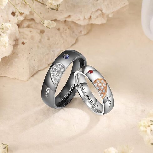 Personalized Couples Rings Set for Him and Her Promise Rings for Couples Free Engraving Custom Name Stainless Steel Engagement Rings for Couples Valentines Day in Saudi Arabia