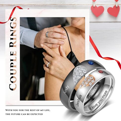 Personalized Couples Rings Set for Him and Her Promise Rings for Couples Free Engraving Custom Name Stainless Steel Engagement Rings for Couples Valentines Day in Saudi Arabia