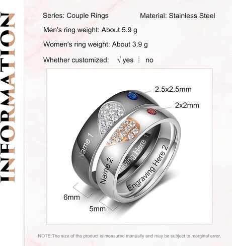 Personalized Couples Rings Set for Him and Her Promise Rings for Couples Free Engraving Custom Name Stainless Steel Engagement Rings for Couples Valentines Day in Saudi Arabia
