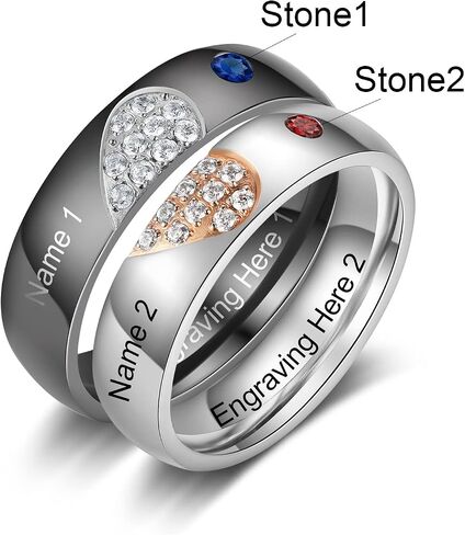Personalized Couples Rings Set for Him and Her Promise Rings for Couples Free Engraving Custom Name Stainless Steel Engagement Rings for Couples Valentines Day in Saudi Arabia