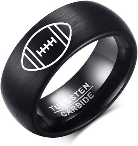 ZKXXJ Personalized Sports Ring for Men Boys,Customized Tungsten Carbide Band Football Baseball Poll Rings Anniversary Band for Brother,Son,Boyfriend,Dad,Husband,Size 7-12 in Kuwait