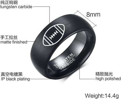 ZKXXJ Personalized Sports Ring for Men Boys,Customized Tungsten Carbide Band Football Baseball Poll Rings Anniversary Band for Brother,Son,Boyfriend,Dad,Husband,Size 7-12 in Kuwait