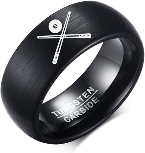 ZKXXJ Personalized Sports Ring for Men Boys,Customized Tungsten Carbide Band Football Baseball Poll Rings Anniversary Band for Brother,Son,Boyfriend,Dad,Husband,Size 7-12 in Kuwait