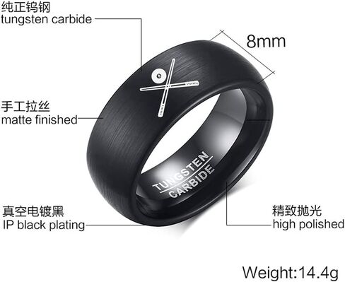 ZKXXJ Personalized Sports Ring for Men Boys,Customized Tungsten Carbide Band Football Baseball Poll Rings Anniversary Band for Brother,Son,Boyfriend,Dad,Husband,Size 7-12 in Kuwait