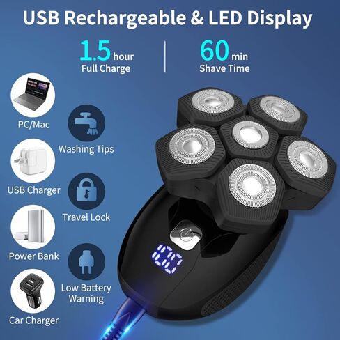 Zesuti Head Shavers for Bald Men,Electric Razor for Man Waterproof Head Razors Cordless Hair Trimmer Rechargeable Rotary Shaver Grooming Kit with Storage Case LED Display in Kuwait