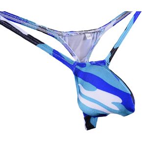 WOSESE Men's Swim Thong Bulge Pouch G-String Bikini Blue Camo in Saudi Arabia