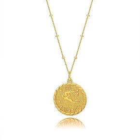 Astrology Zodiac Necklace in Gold | Horoscope Zodiac Pendant Coin Medallion Necklace 18-20''