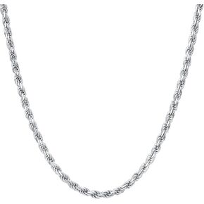 KXJ Solid 925 Sterling Silver 2mm/3mm Rope Chain Necklace for Women Men White/24k Gold Plated Durable Italian Chain Necklace,Come KXJ Gift Box,14/16/18/20/22/24/26/30 Inches