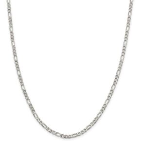 Solid 925 Sterling Silver 4mm Pave Flat Figaro Chain Necklace - with Secure Lobster Lock Clasp in Saudi Arabia