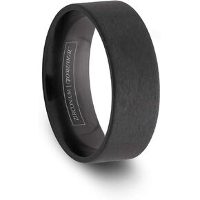 True Tungsten Big Horn Flat Brushed Black Zirconium Wedding Ring - 6mm 8mm in Kuwait