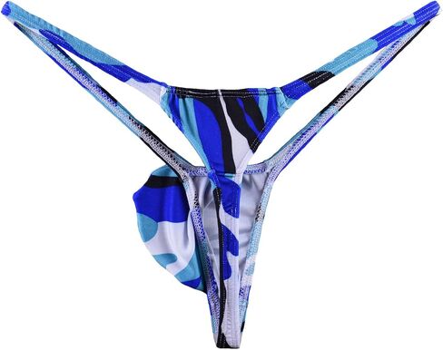 WOSESE Men's Swim Thong Bulge Pouch G-String Bikini Blue Camo in Saudi Arabia