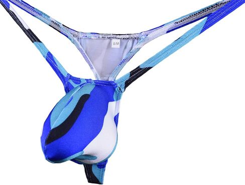 WOSESE Men's Swim Thong Bulge Pouch G-String Bikini Blue Camo in Saudi Arabia