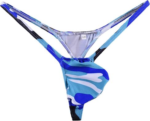 WOSESE Men's Swim Thong Bulge Pouch G-String Bikini Blue Camo in Saudi Arabia