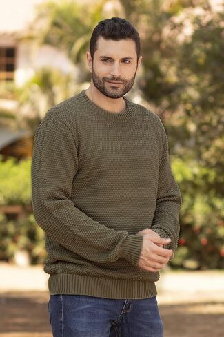 NOVICA Men's pima Cotton Sweater, Casual Style in Olive Green' in Kuwait