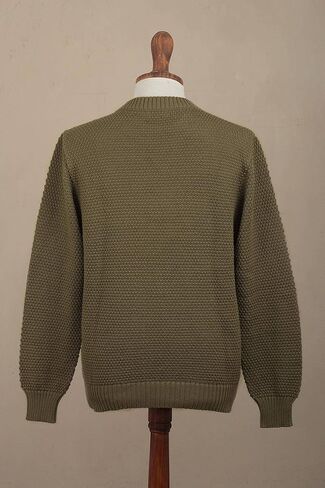 NOVICA Men's pima Cotton Sweater, Casual Style in Olive Green' in Kuwait