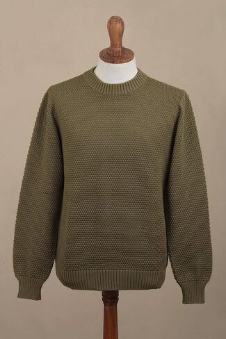 NOVICA Men's pima Cotton Sweater, Casual Style in Olive Green' in Kuwait