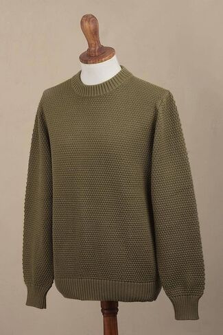 NOVICA Men's pima Cotton Sweater, Casual Style in Olive Green' in Kuwait