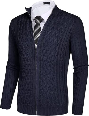 COOFANDY Men's Full Zip Cardigan Sweater Casual Cable Knitted Stand Collar Sweater with Pockets in Kuwait