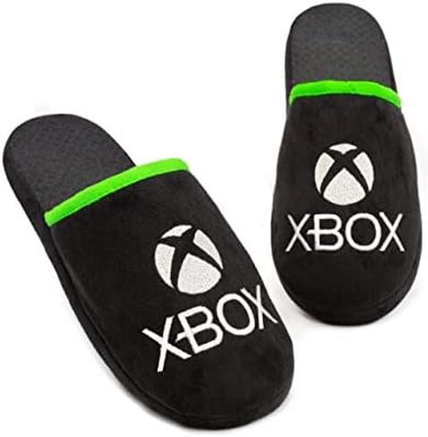 XBOX Slippers للرجال البالغين بشعار وحدة التحكم في الألعاب، حذاء أسود أخضر in Saudi Arabia