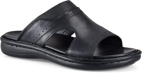 FIEEIF Men's Leather Slides Open Toe Outdoor Slippers Comfort Arch Support Retro Casual Flip Flops Summer Fisherman Slip On Sandals for Men in Kuwait