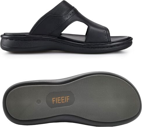 FIEEIF Men's Leather Slides Open Toe Outdoor Slippers Comfort Arch Support Retro Casual Flip Flops Summer Fisherman Slip On Sandals for Men in Kuwait