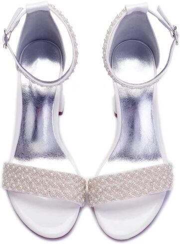 Block Heels Pearls Wedding Sandals Open Toe Ankle Strap Evening Party Summer Shoes in Saudi Arabia