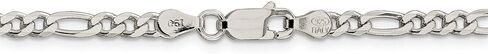 Solid 925 Sterling Silver 4mm Pave Flat Figaro Chain Necklace - with Secure Lobster Lock Clasp in Kuwait