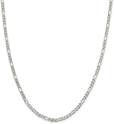 Solid 925 Sterling Silver 4mm Pave Flat Figaro Chain Necklace - with Secure Lobster Lock Clasp in Kuwait