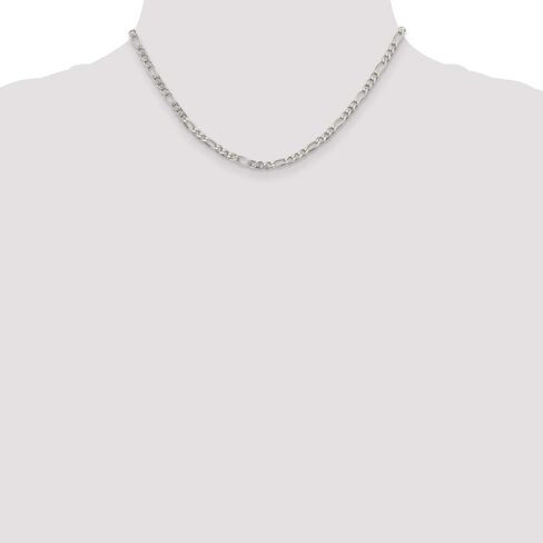 Solid 925 Sterling Silver 4mm Pave Flat Figaro Chain Necklace - with Secure Lobster Lock Clasp in Kuwait