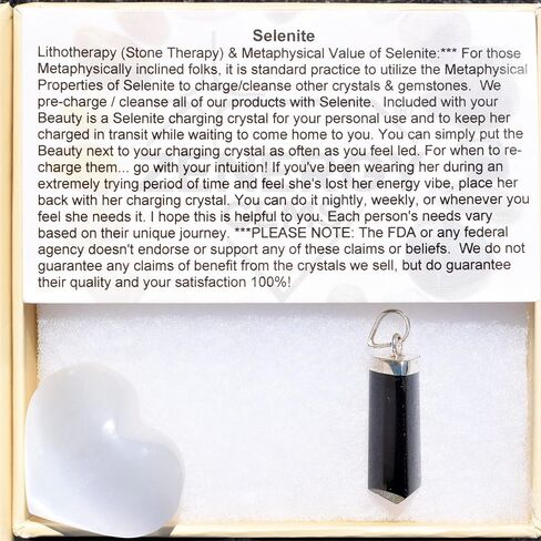 Custom Charged 925 Sterling Silver Natural Black Tourmaline Crystal Point Pendant NO CHAIN + Selenite Heart Charging Crystal [Included] in Saudi Arabia
