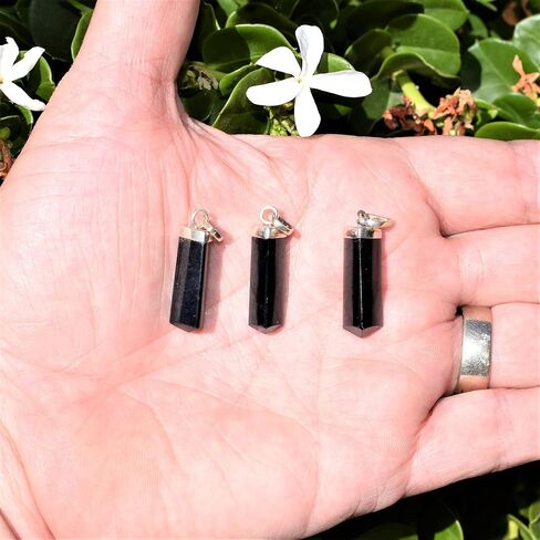 Custom Charged 925 Sterling Silver Natural Black Tourmaline Crystal Point Pendant NO CHAIN + Selenite Heart Charging Crystal [Included] in Saudi Arabia