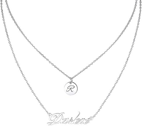 MeMoShe Layered Choker Name Necklace Personalized, Custom Initial Letter Disc Necklace, 18K Gold Plated Charm Jewelry for Her in Kuwait