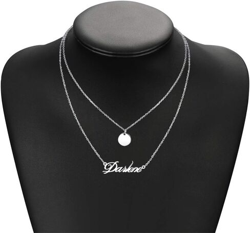 MeMoShe Layered Choker Name Necklace Personalized, Custom Initial Letter Disc Necklace, 18K Gold Plated Charm Jewelry for Her in Kuwait
