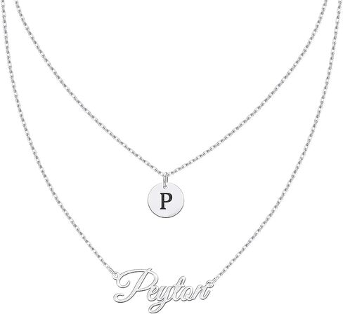 MeMoShe Layered Choker Name Necklace Personalized, Custom Initial Letter Disc Necklace, 18K Gold Plated Charm Jewelry for Her in Kuwait