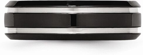 Stainless Steel Black IP-Plated Grooved and 7mm Wedding Band Ring in Saudi Arabia
