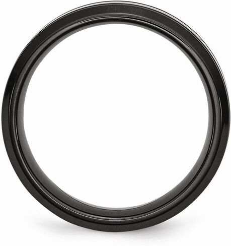 Stainless Steel Black IP-Plated Grooved and 7mm Wedding Band Ring in Saudi Arabia