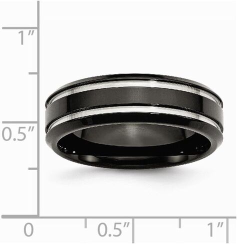 Stainless Steel Black IP-Plated Grooved and 7mm Wedding Band Ring in Saudi Arabia