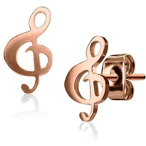Pair of Hand Polished Music Note Treble Clef Stainless Steel Earring Studs Gift for Music Lover (Rose Gold Tone IP Steel) in Saudi Arabia
