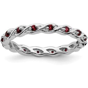 Solid 925 Sterling Silver Stackable Garnet January Red Gemstone Ring Eternity Band in Kuwait