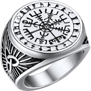 FaithHeart Viking Vegvisir Pirate Compass Rings, Stainless Steel/18K Gold Plated Norse Symbol Vintage Jewelry Personalized Custom in Saudi Arabia