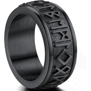 ChainsProMax Can Engrave Viking Rune Spinner Rings for Men/Women, Size #7-#14 Chain Link Fidget Ring, Stainless Steel/Gold Plated/Black-Send Gift Box in Saudi Arabia