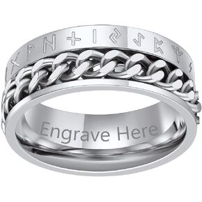 ChainsProMax Can Engrave Viking Rune Spinner Rings for Men/Women, Size #7-#14 Chain Link Fidget Ring, Stainless Steel/Gold Plated/Black-Send Gift Box