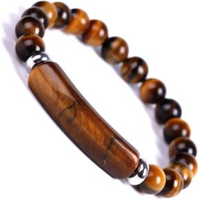 Unisex Healing Stone Bracelets Natural Gemstone Charm Stretch Bracelet Crystal Energy Heart Charm Tiger Eye 8MM Beads Bracelet Handmade Meditation Stone Jewelry Elastic Yoga Bracelet in Saudi Arabia